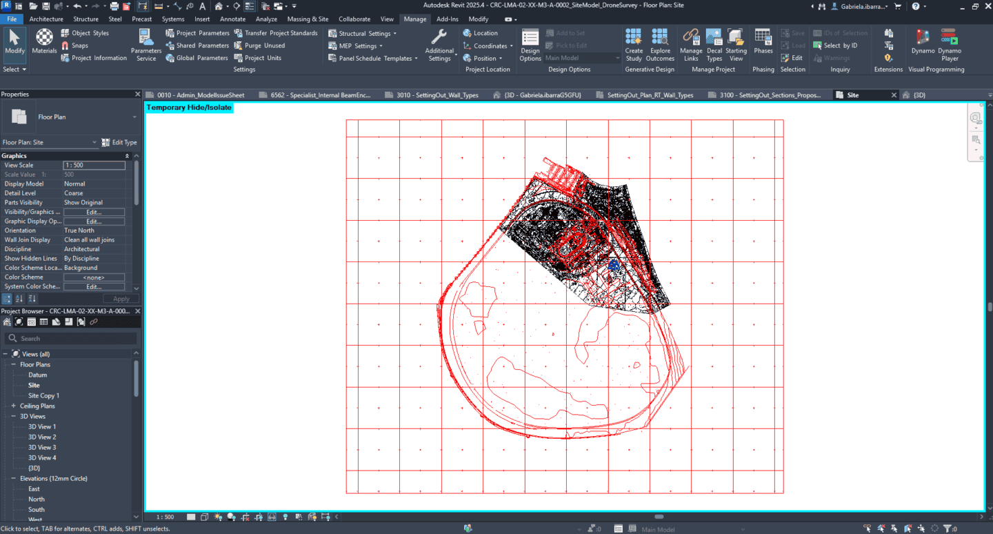 Construction site map with detailed layout and topographical features.