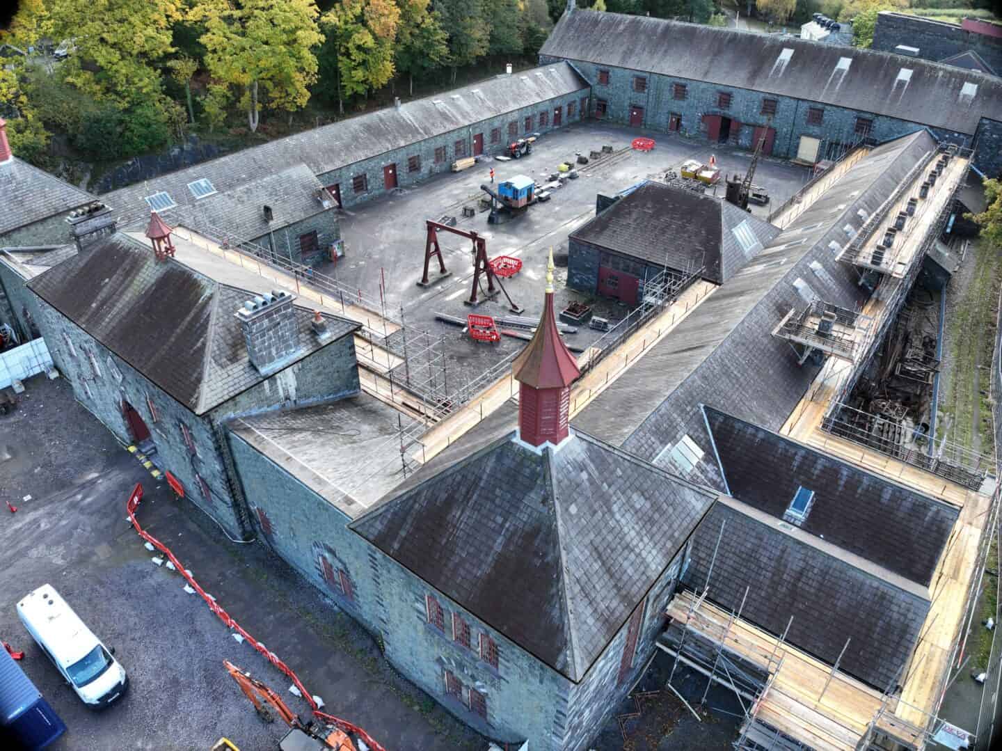 Aerial view of historic building renovation at Royal Shrewsbury Hospital.