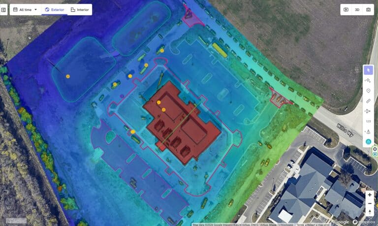 Aerial view of Bryant Site Services property with heatmap overlay.
